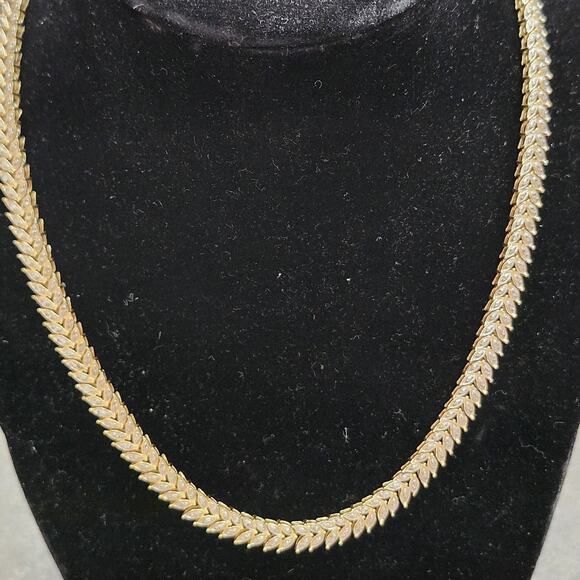 Sterling Silver Diamond Accent Leaf Statement Necklace Choker 17" Gold Plate New - Picture 1 of 8